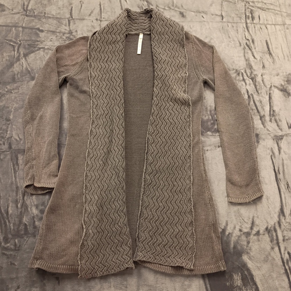 Leo Nicole Knit Cardigan Size Small Soft‎ Open Front Zig Zag Pattern Taupe